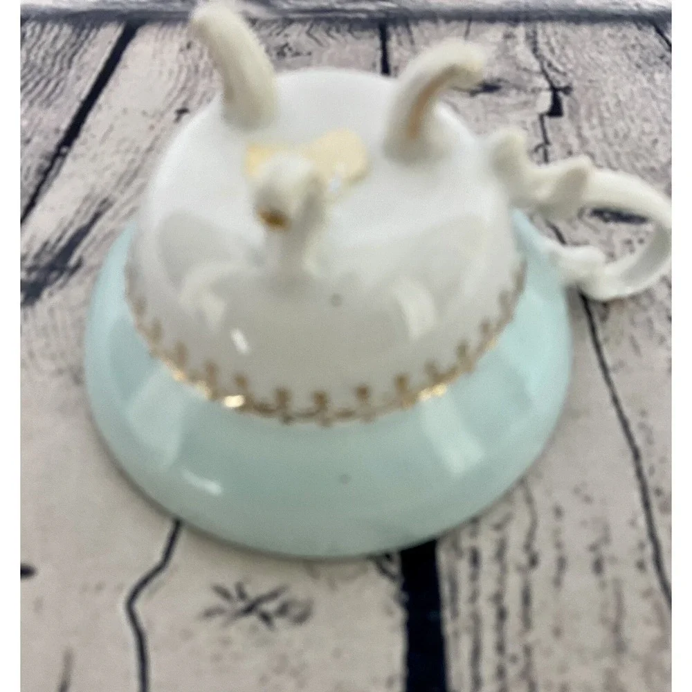 Vintage Hand Painted Rose Motif Japan Blue‎ Porcelain Teacup Gold Accents